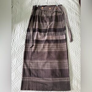 Unique, Malaysian Striped Brown Midi Skirt